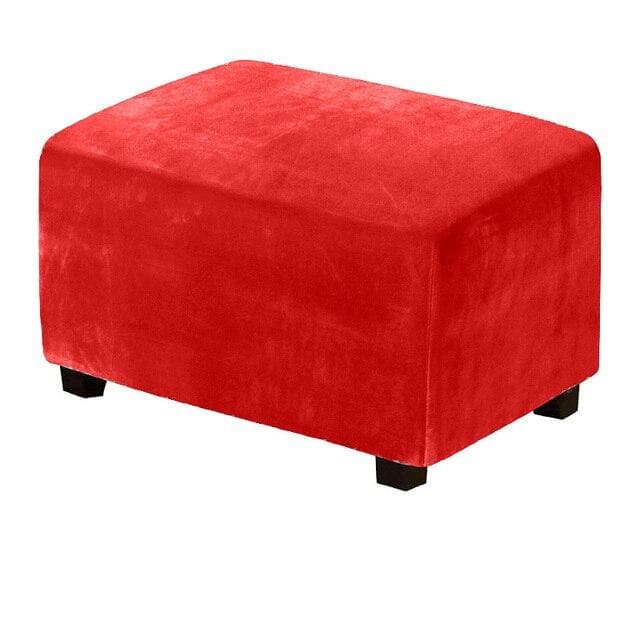 4 Sizes Velvet Durable Customized Stretch Footrest Ottoman Cover Folding Storage Stool Furniture Protector Rectangle Slipcover M red