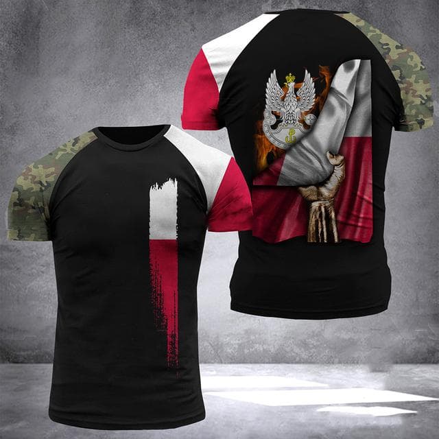 Polish Army Men's T-Shirt Veteran Soldier Poland Flag Print Men's Clothing Oversized Loose Pullover O Neck Short Sleeve Shirt M