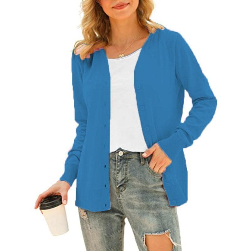 Women's Basic Long Sleeve Button Front Cardigan Sweater Knit Coat Tops Outerwear XL lake blue