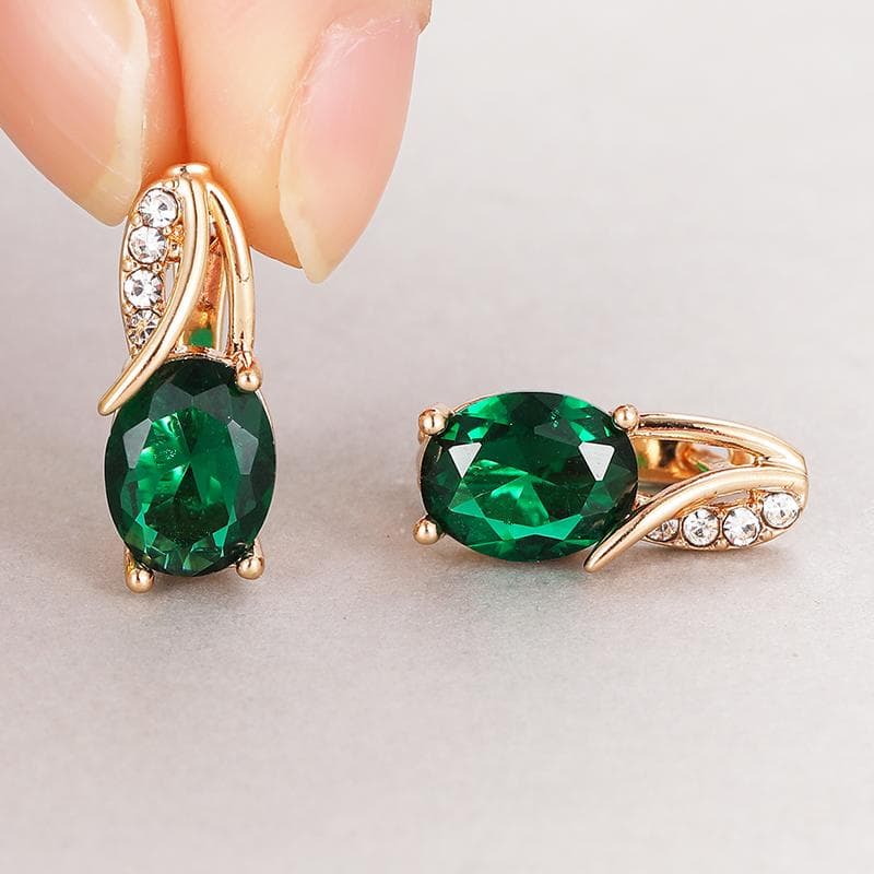 Luxury Oval Cut Purple Green Aqua Yellow Stone Champagne Gold Color Drop Earrings 12 Color Birthstone Wedding Engagement Earrings Gift green