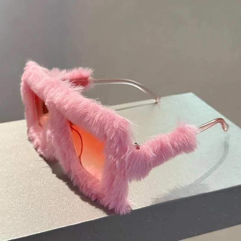 KAMMPT Oversized Plush Sunglasses Y2K Fluffy Square Punk Sun Glasses Trendy Winter Shades for Christmas Party as picture shows