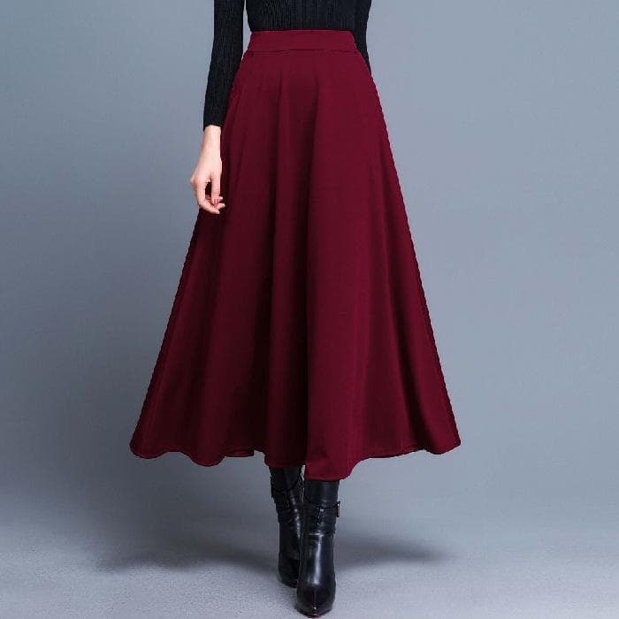 Elastic Waist Medium and Long Skirt Women's High Waist and Thin Versatile Swing Skirt 3XL burgundy