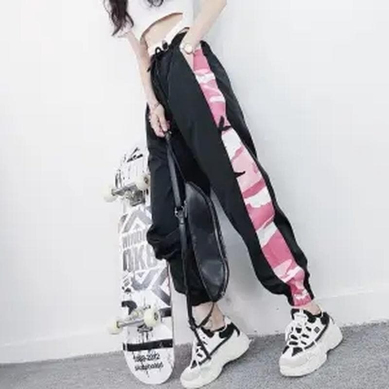 Fashion Women Joggers Casual Loose Side Striped Long Pants Sweatpants Trousers Leggings Sweat Wear 3XL pink/white