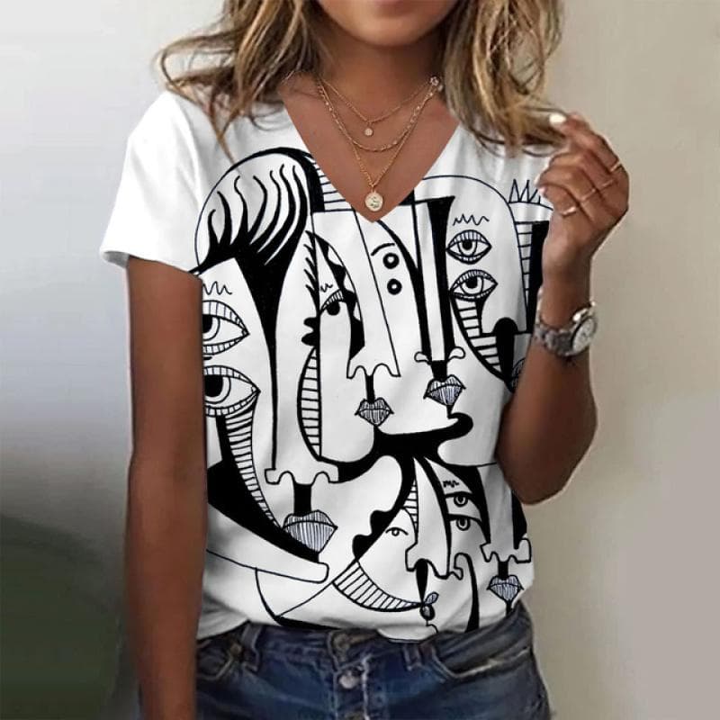 New Women T Shirt Abstract Painting Print Funny Clothes Women Short Sleeve T Shirts Y2k Streetwear Summer Oversized Clothing L