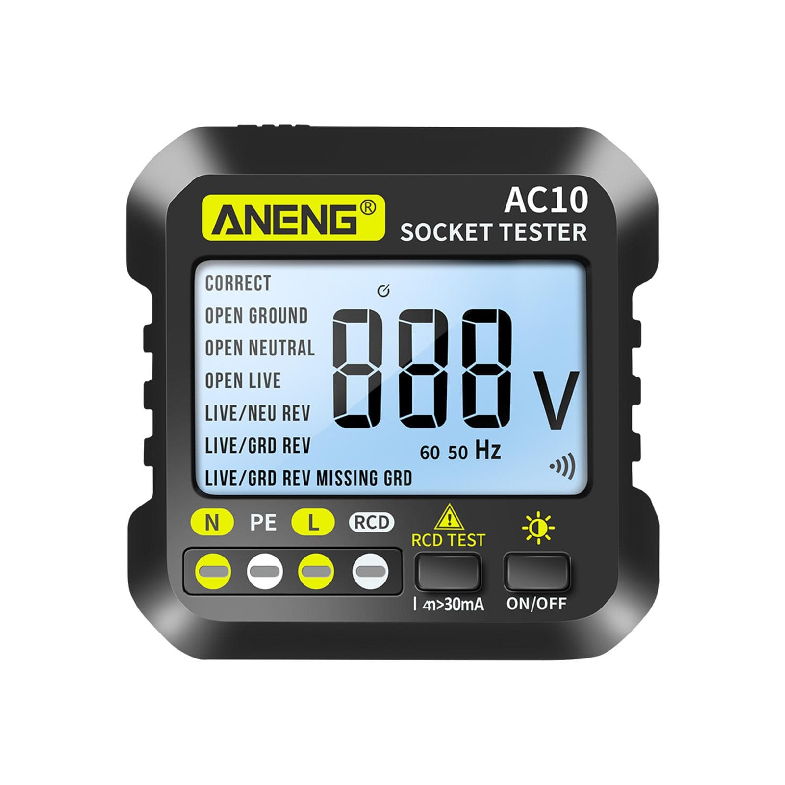 ANENG AC10 Digital Socket Tester Household Plug Detector Polarity Phase Check Voltmeter EU Plug black