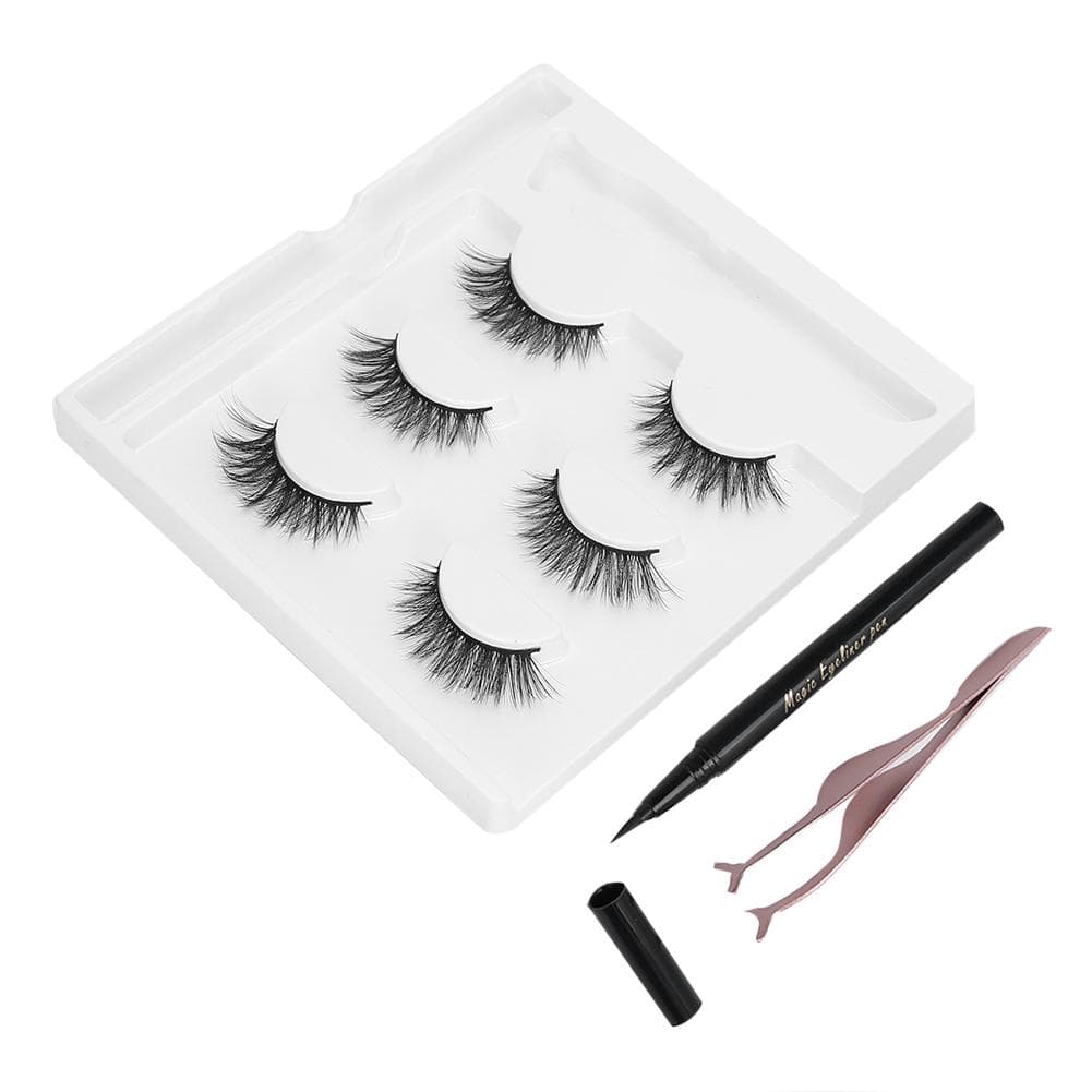 SelfAdhesive Eyeliner Water Liquid Eyeliner False Eyelashes Tweezers Makeup Tool Set(E25 Green Box )