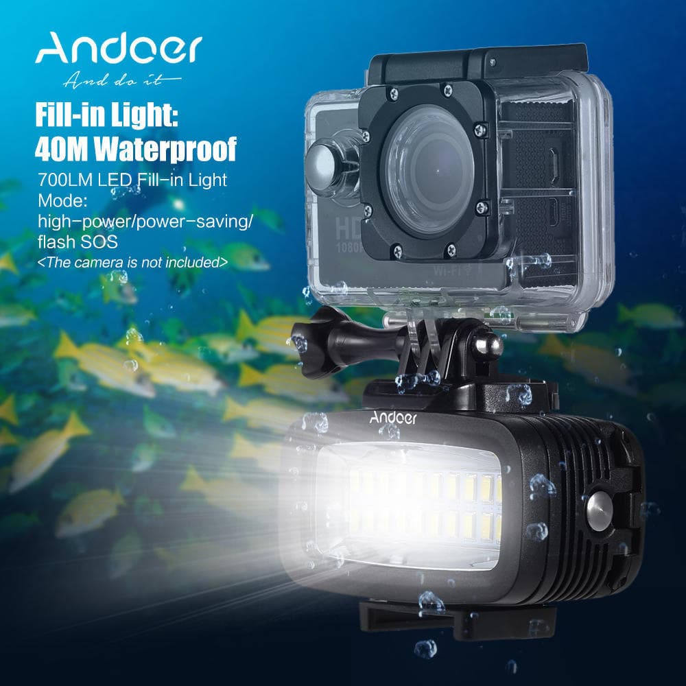 High Power 700LM Diving Video Fill-in Light LED Lighting Lamp Waterproof 40M with Battery 8 * 6 * 4cm / 3.1 * 2.3 * black