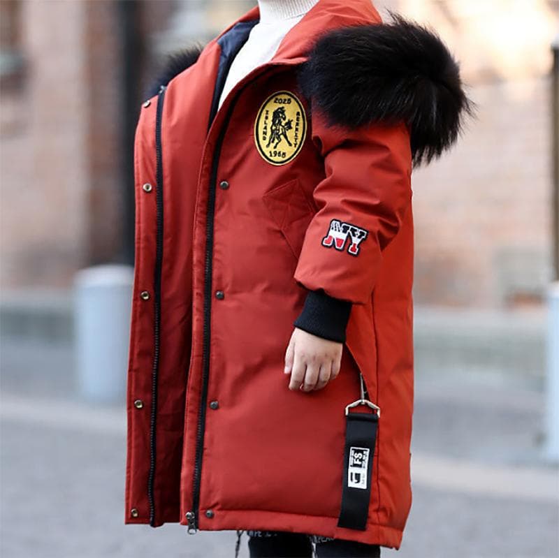 Children's Cotton Jacket Boy Mid-length Winter Coat Plus Velvet Thickening 120