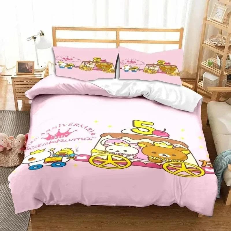 3dCartoon Rilakkuma Bear Bedding Set Duvet Cover Bed Set Quilt Cover Pillowcase Comforter king Queen Size Boys Adult Bedding Set AU Queen 210x210cm