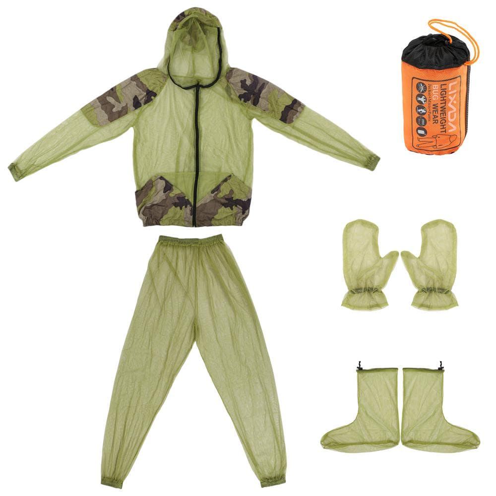 Lixada Outdoor Mosquito Repellent Suit Bug Jacket Mesh Hooded Suits Breathable Fishing Hunting Camping Jacket Pant Gloves Suit S-M
