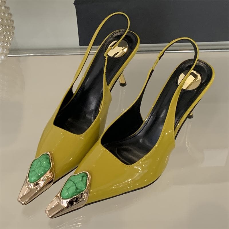 Eilyken Street Style Design Inlay Diamonds Woman Pumps Sandals Elegant Sexy Thin Heels Pointed Toe Banquet Prom Slingbacks Shoes 40