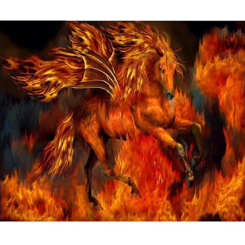 Diamond Embroidery Cross Stitch Painting Fantasy Burning Horse Full Diamond Painting Fire Horse 20X30CM