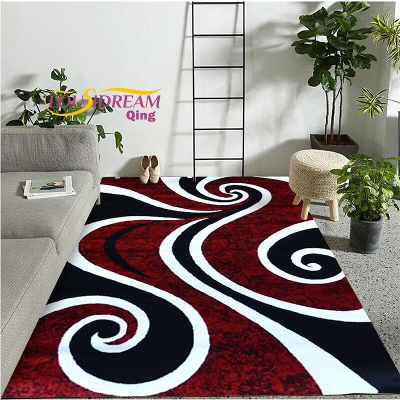 Modern Fashionable Fluffy Soft Rug Red Black Swirl White Area Rug Carpet Modern Abstract carpet 150x200cm
