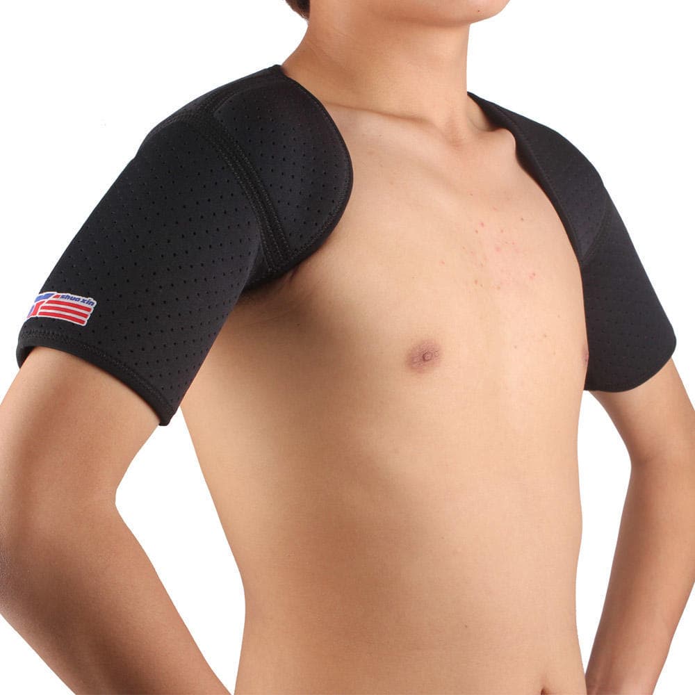 SX641 Black Sports Double Shoulder Brace Support Strap Wrap Belt Band Pad black