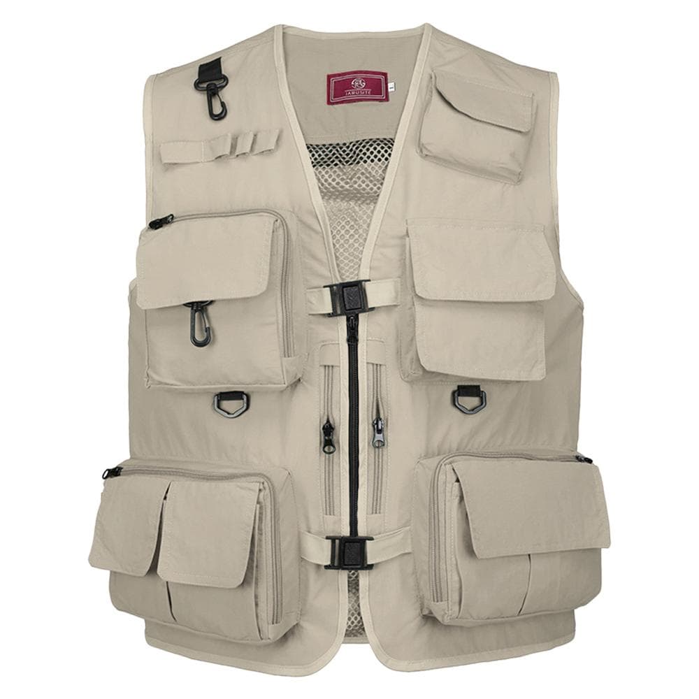 Fishing Photography Vest Summer Multi Pockets Mesh Jackets Quick Dry Waistcoat XXXL khaki