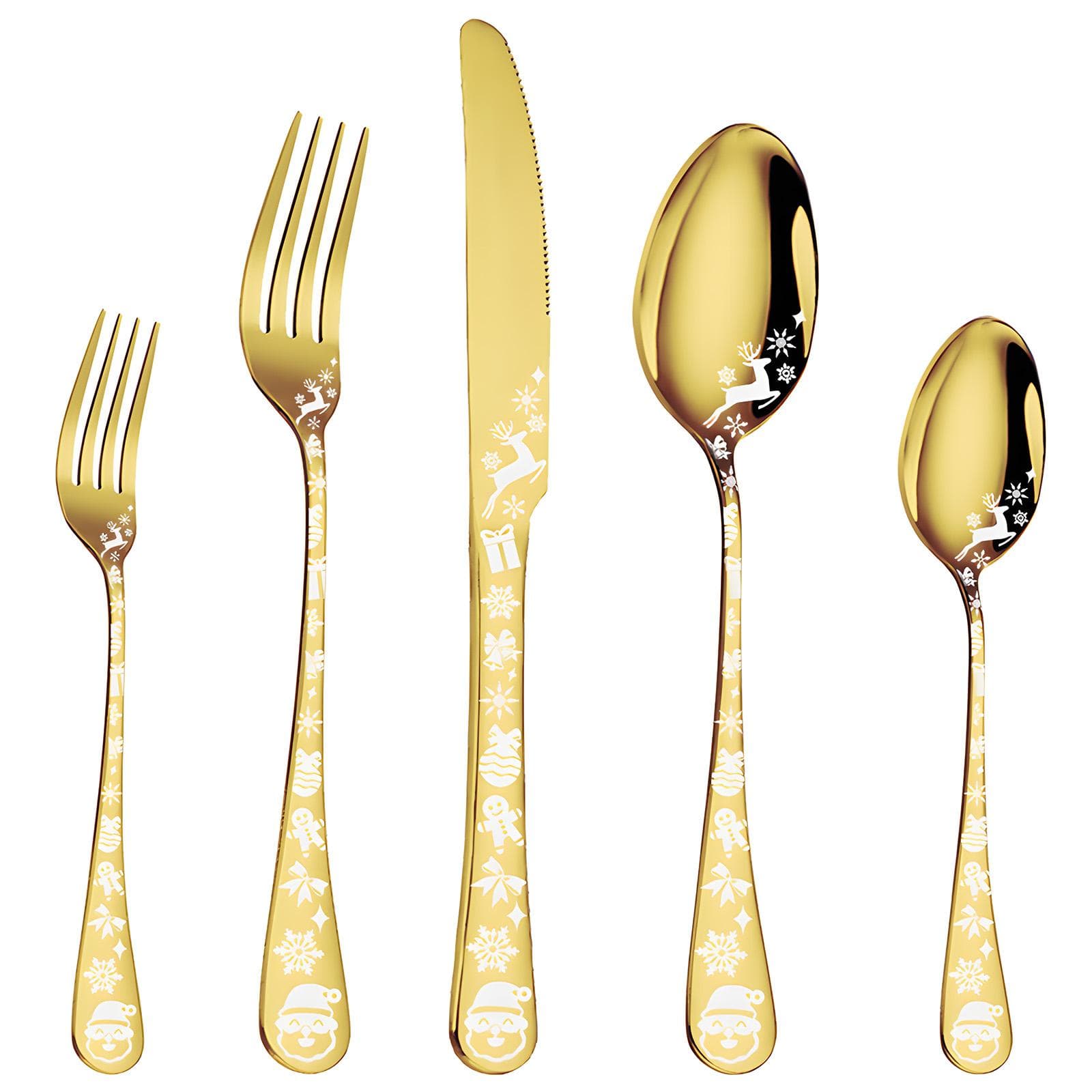 40-Piece Gold Silverware Set Service for 5 Stainless Steel Flatware Cutlery Set with Round Edge 40pcs Set gold