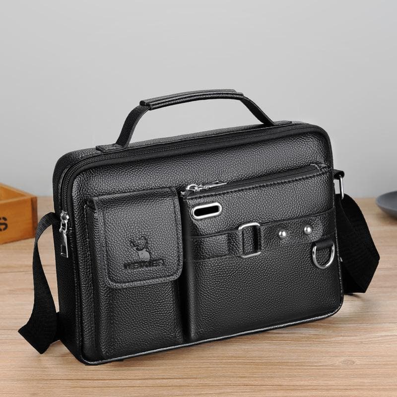WEIXIER Male Messenger Bags High Quality Business Office Briefcase Fashion Crossbody Bags Men's Shoulder PU Leather Bags black