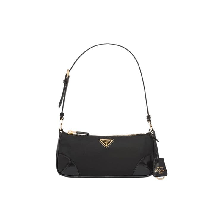 Prada Re-Edition 2002 Enamel Triangle Metal Logo Zipper Closure Recycled Nylon Glossy Leather Handbag Women handbags Black 1BC201_R789_F0002_V_OOO Basic Set (Bag+Dust Bag)