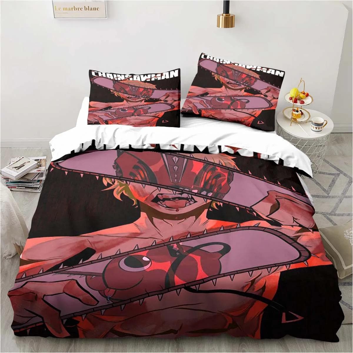 Chainsaw Man Bedding Lovely Anime Cartoon Twin Bedding Set 3 Piece Comforter Set Bed Duvet Cover Double King Cover Home Textile 70x133cm 2pcs