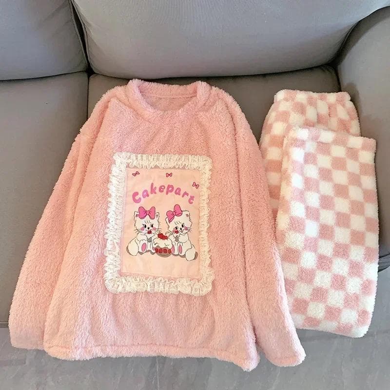 New Winter Pure Cotton Coral Velvet Warm Plus Velvet Thickened Women's Pajamas Silk Pajamas for Women 2XL pink