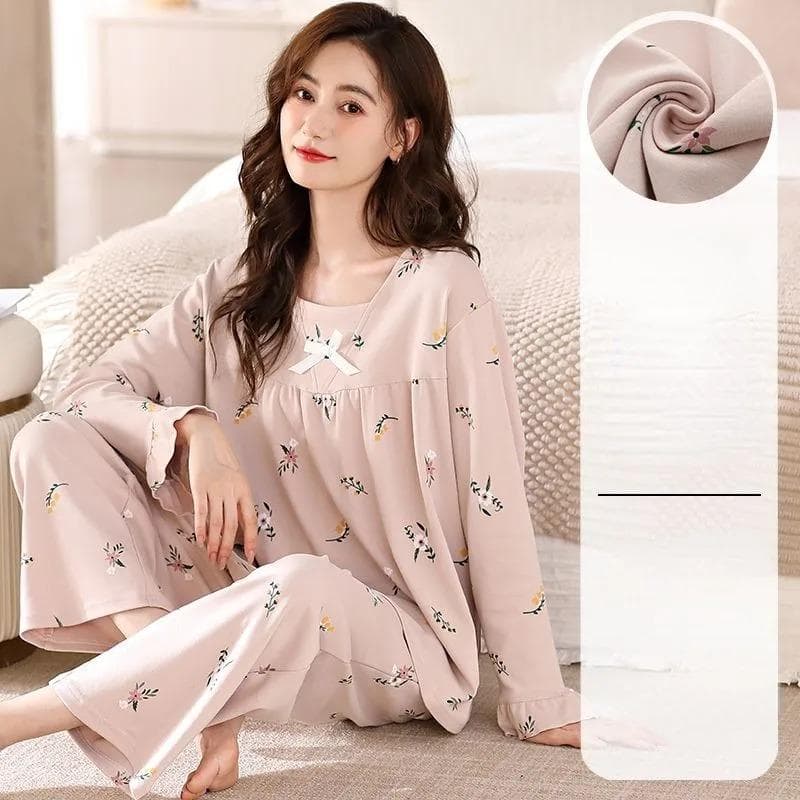 Pajamas Women's Spring Autumn Cotton Sleepwear Set Long-sleeved Trousers Middle-aged Mothers Loungewear Loose Plus-size Suits 3XL
