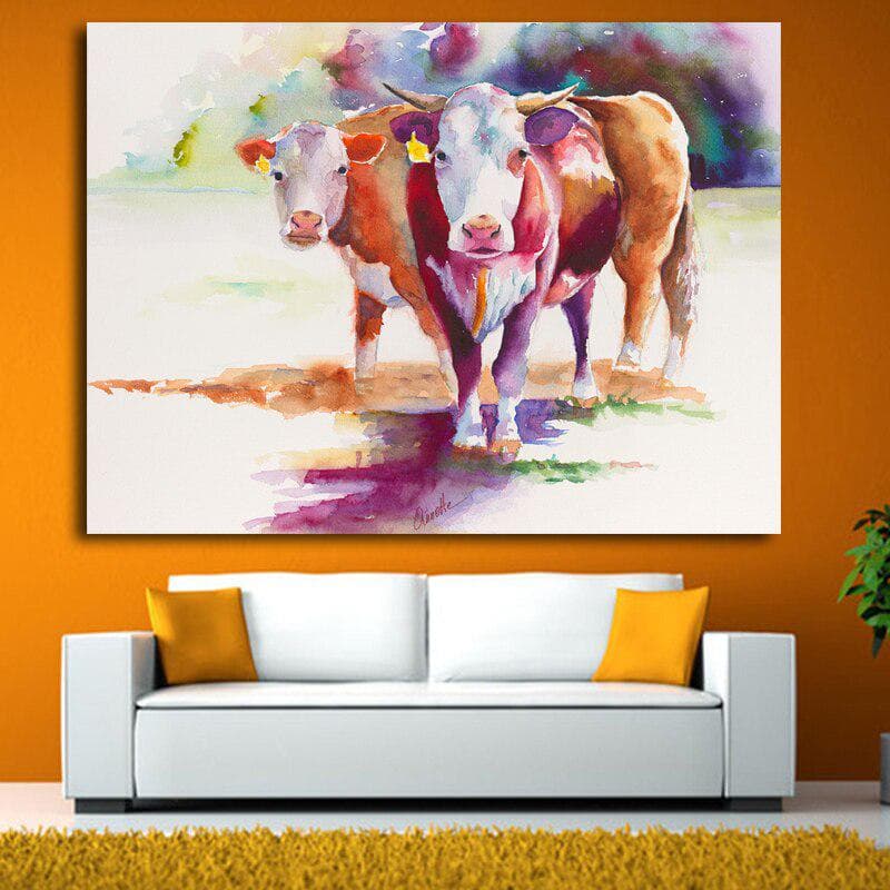 5d Diy Diamond Painting Completely Watercolor Cattle Diamond Embroidery 20X30CM
