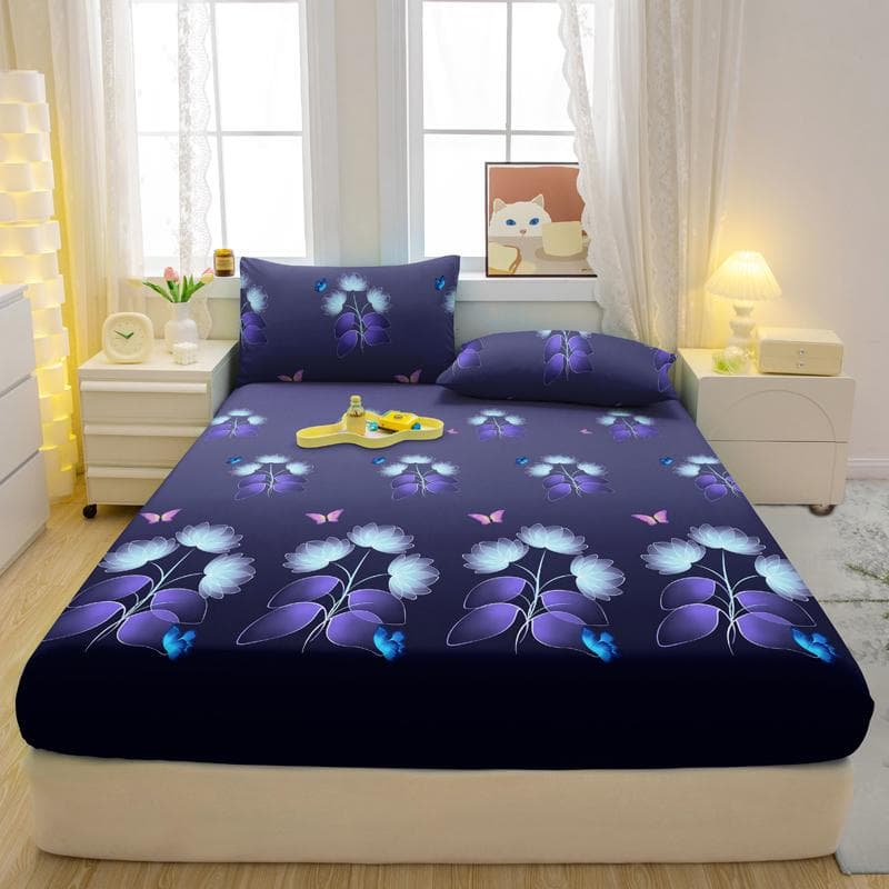 3-Piece Simple Modern Plant Flower Pattern Matte Three Piece Fitted Sheet Set, Bedroom Printed Bed Cover Set, Bedding 90x200cm