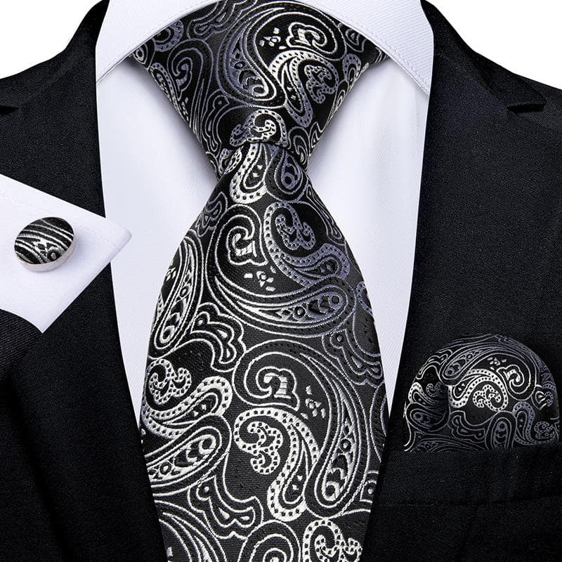 Luxury Mens Necktie Set Business Tie Silk Hanky Cufflinks Set N-7438