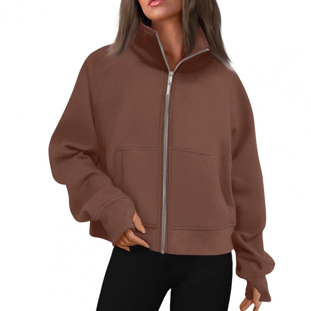 Women's Sweater Soft Cozy Solid Color Casual Stylish Long Zipper Comfortable Sweater Female Accessories S coffee