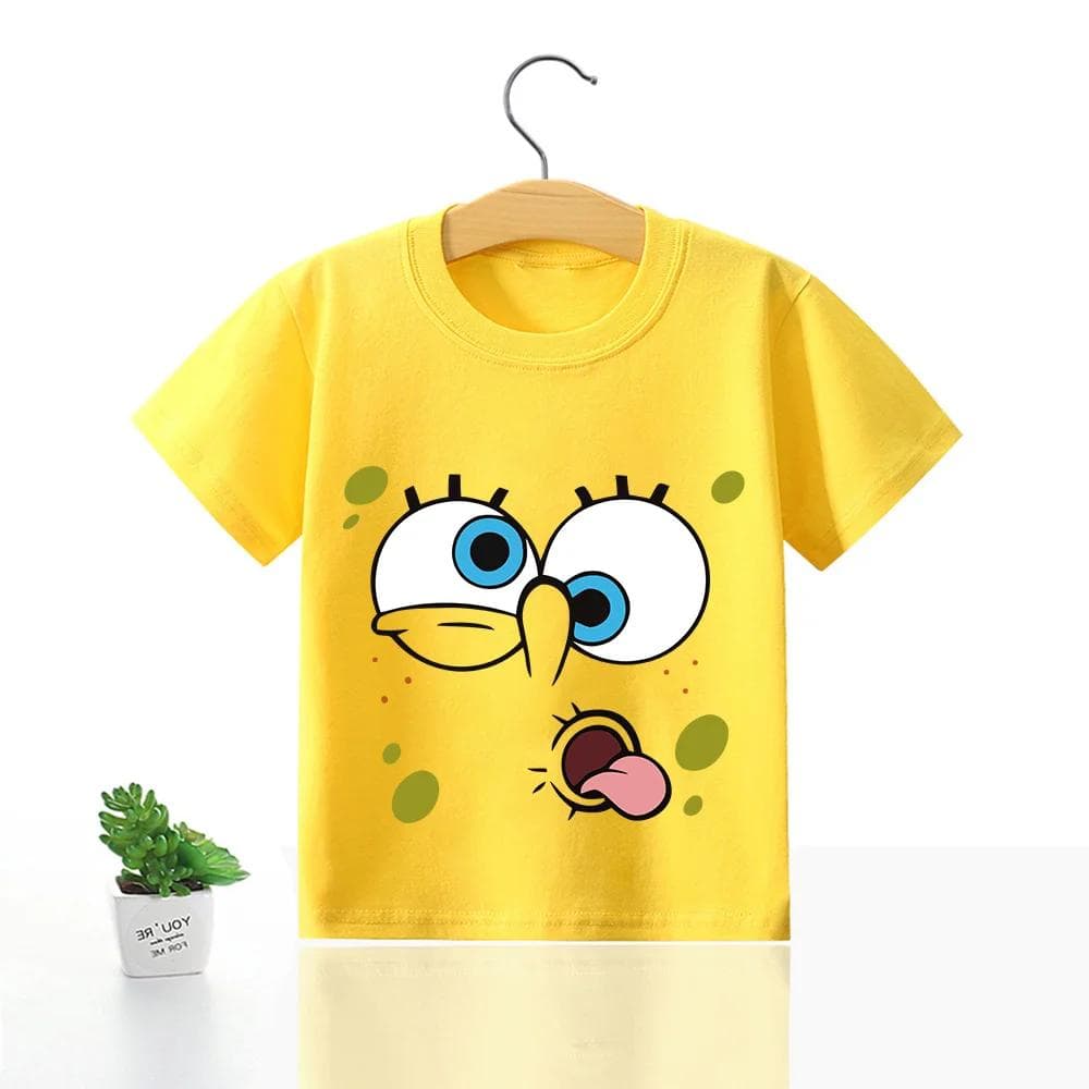 SpongeBobs SquarePants Children Clothing Anime Summer Short Sleeve Cute Patrick Star Clothes Cotton T-shirt Cartoon Kids Tops 160