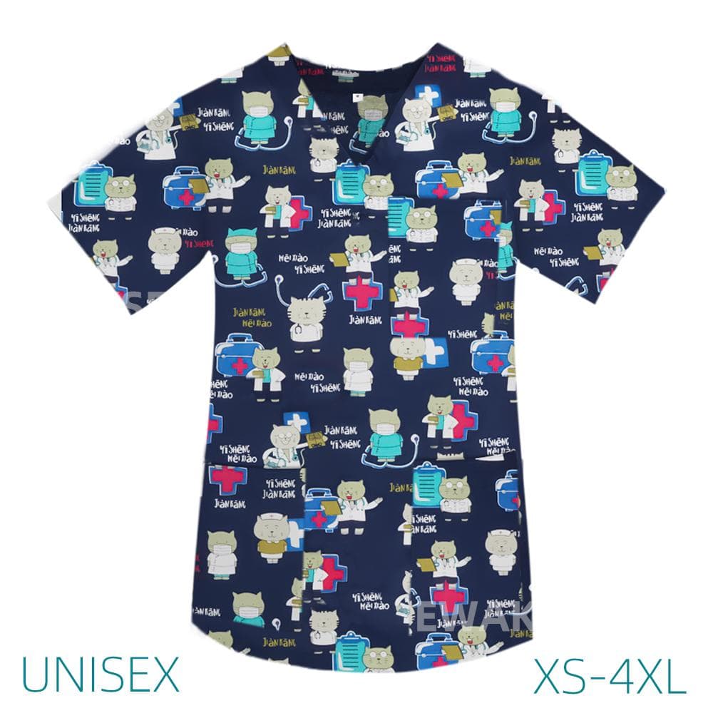 Hospital Working Uniforms Medcine Teeth Print Nursing v-neck blouse Dental clinic Uniform Medical Nurse short sleeve Scrub Tops XL