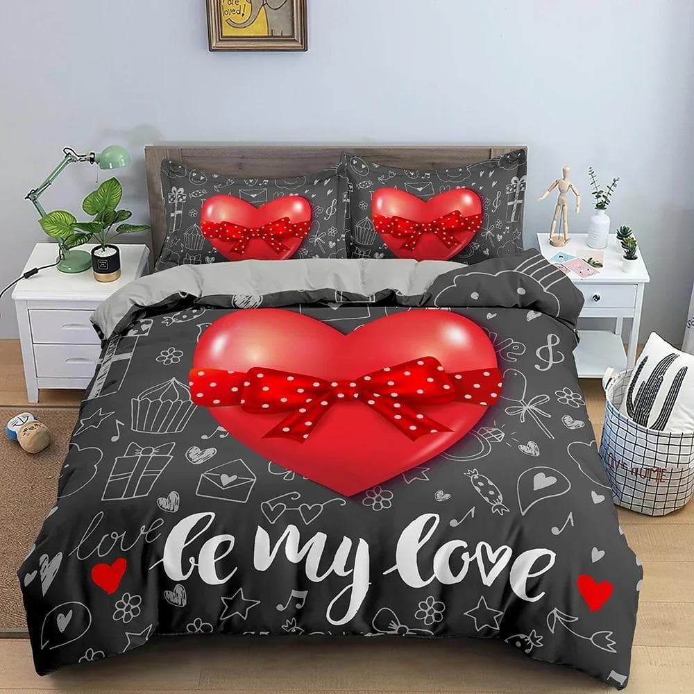 3D Love Heart King Queen Duvet Cover Valentines Gift Bedding Set for Girls Women Couples Soft Polyester Quilt Cover Home Textile US Twin 173x218cm