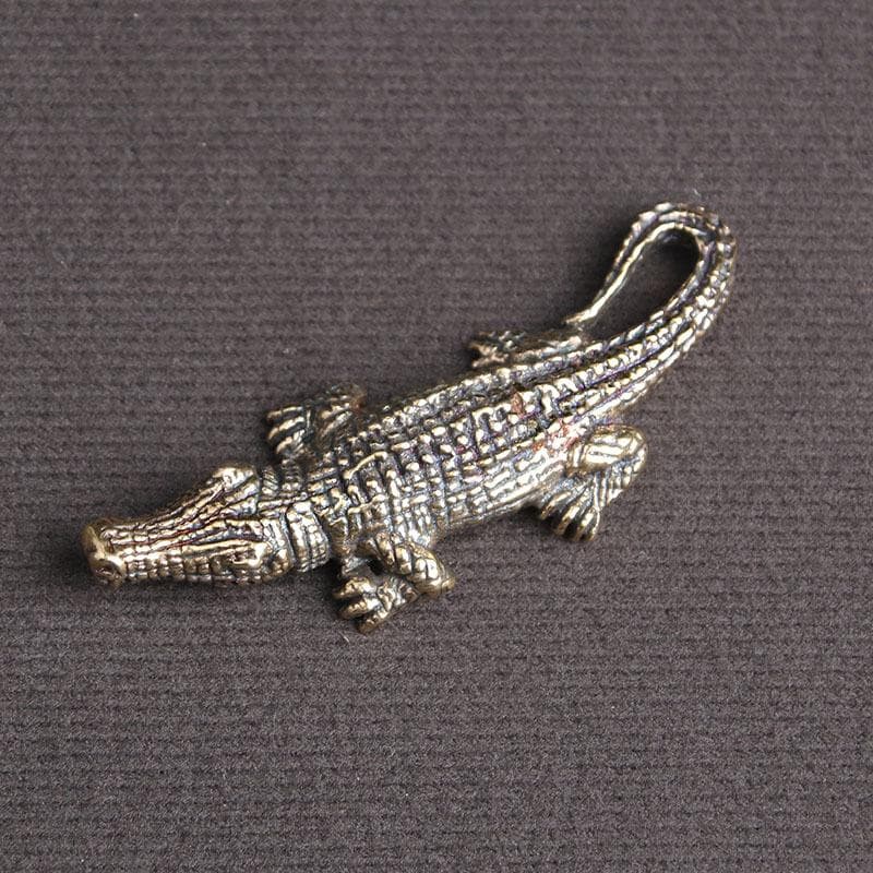 Antique Bronze Crocodile Miniature Figurines Vintage Brass Mini Alligator Statue Desk Ornaments Home Feng Shui Decor Accessories 1pcs