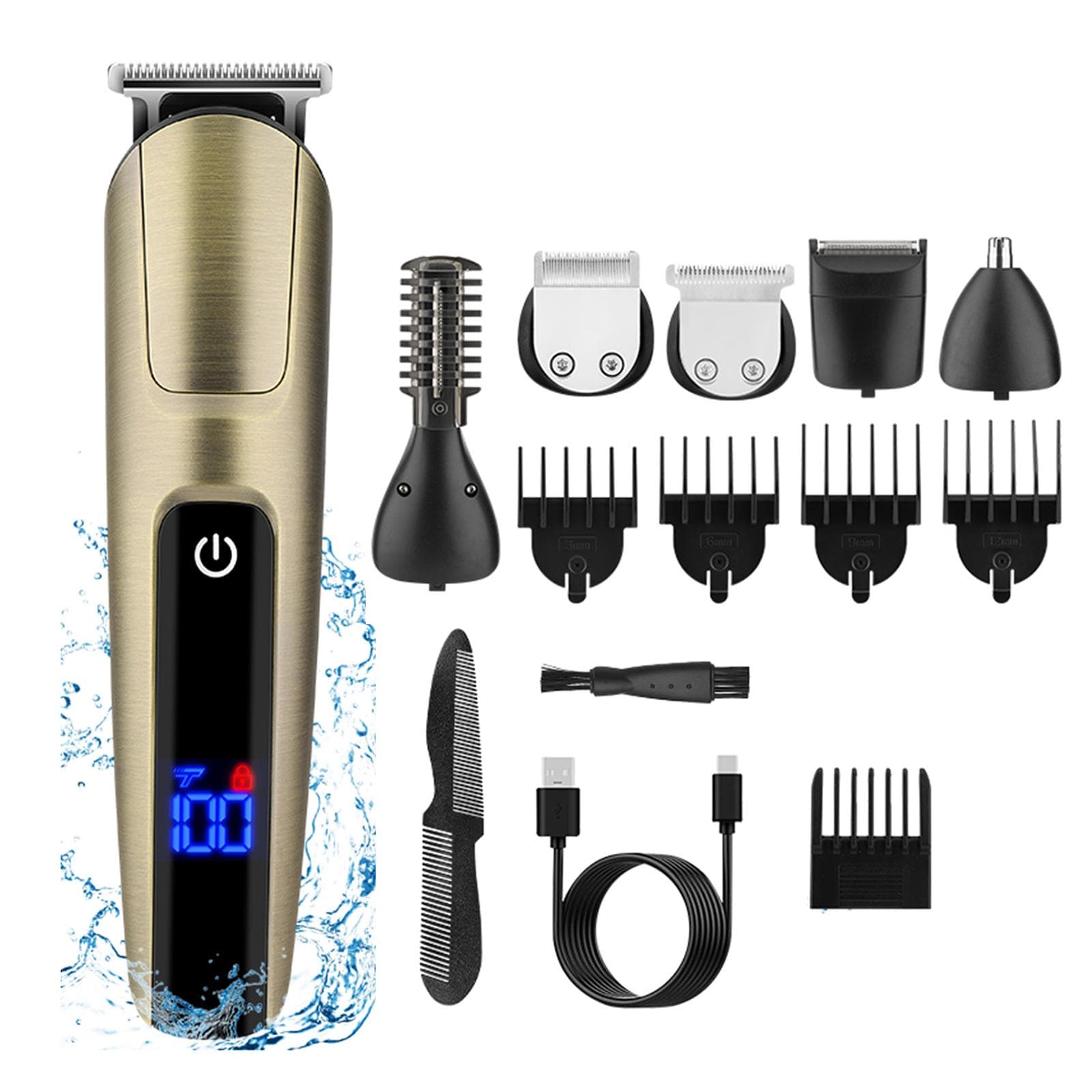 5-IN-1 Men s Hair Clipper Set Electric Body Hair Trimmer Beard Shaver Nose Trimmer Haircut Kit gold
