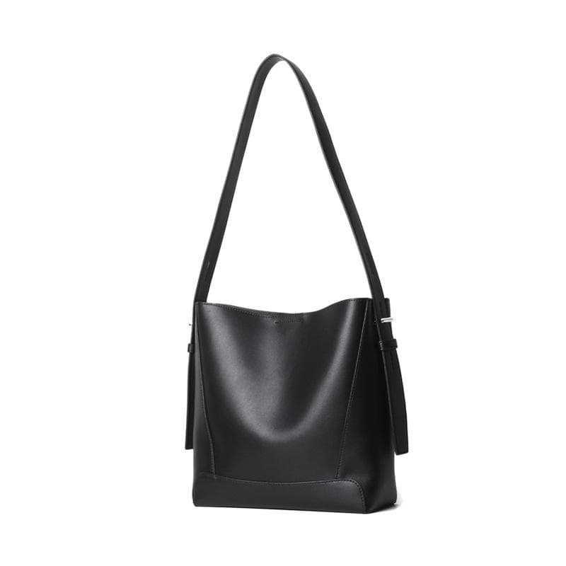 Women's Fashionable Simple and Versatile Bucket Bag One Shoulder Crossbody Commuting Large Capacity Leather Women's Bag black