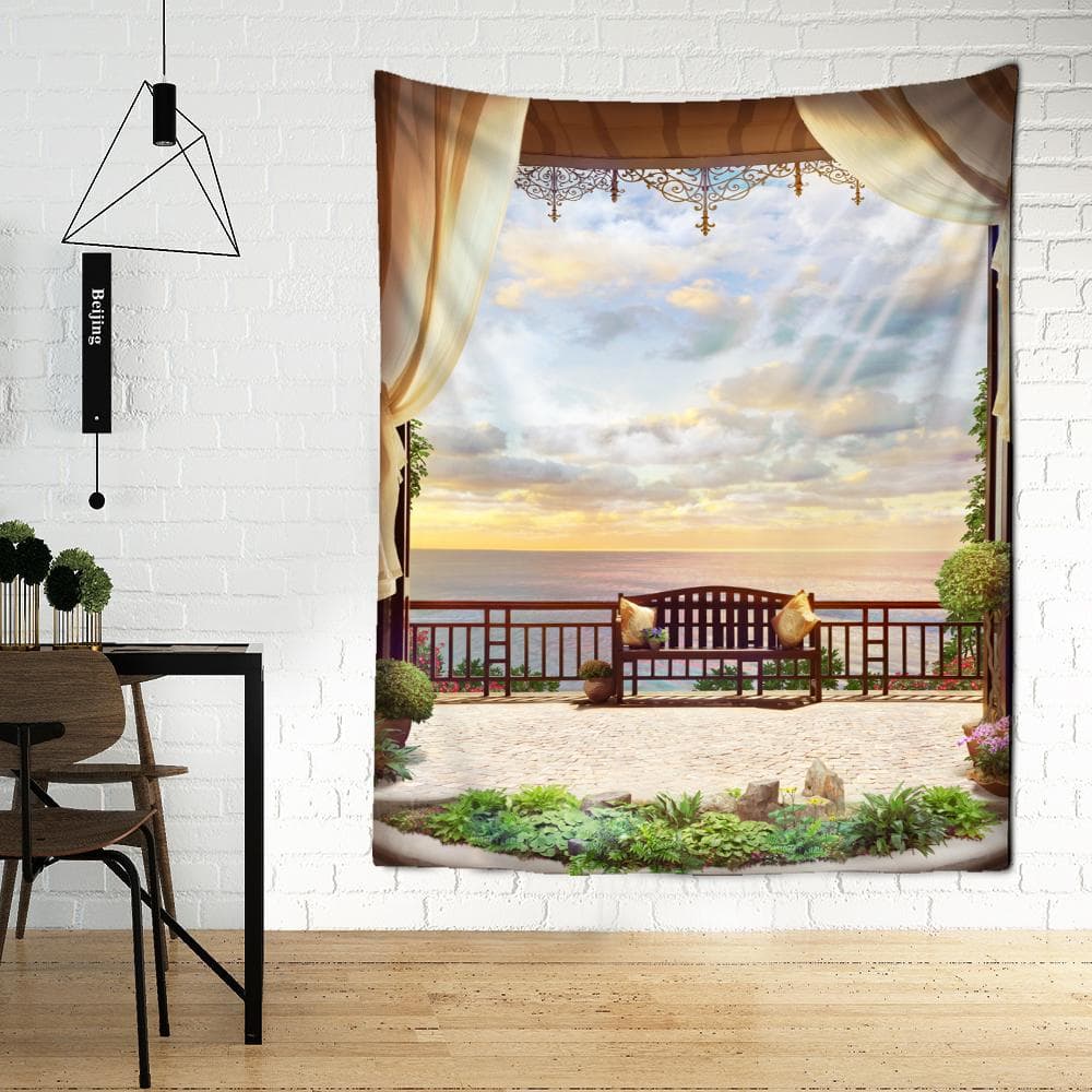 Seaside Scenery Tapestry Wall Hanging Bohemian Art Living Room Window Painting Simple Nordic Home Decor 150x100 cm