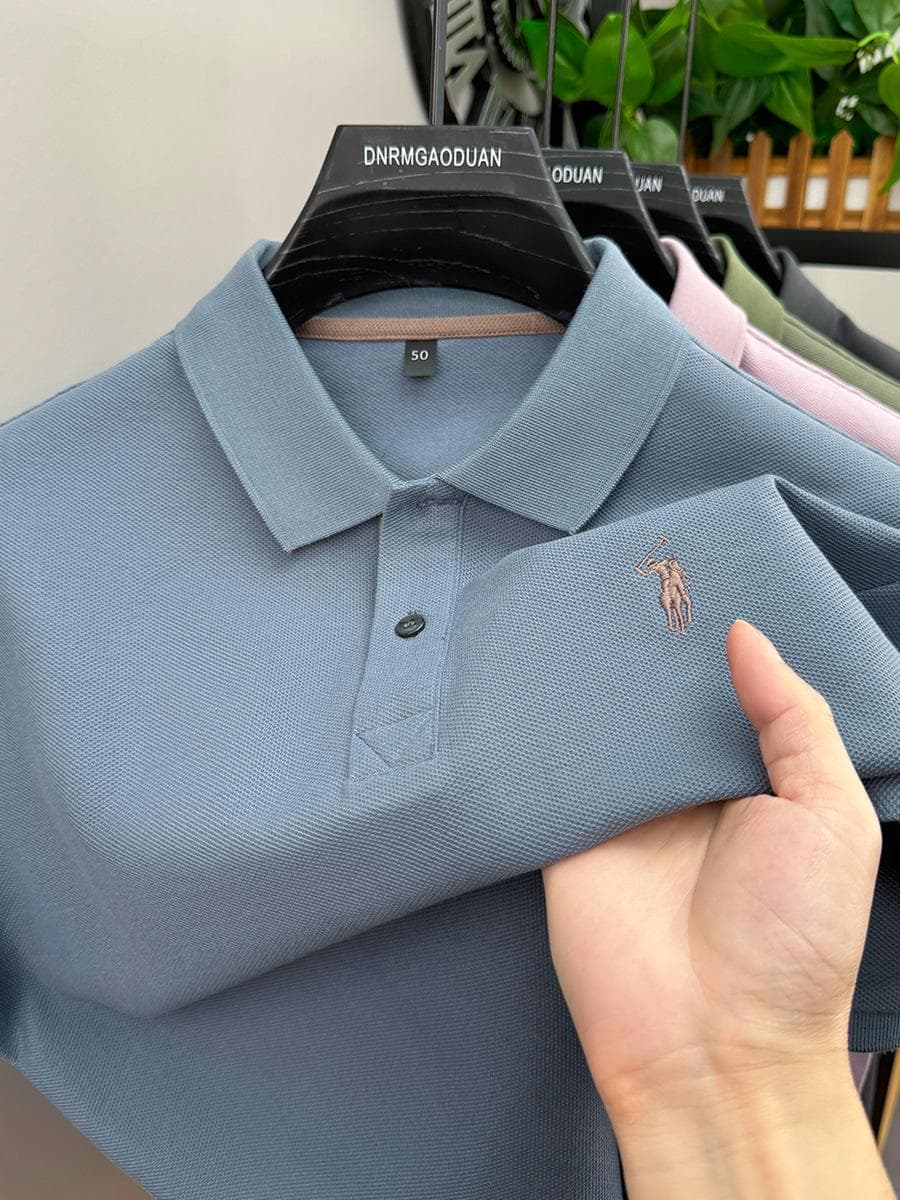 High-End 2025 Summer Short Sleeve Cotton Casual Shirt with Breathable, Wrinkle-Resistant, Iron-Free, Solid Color Design XXXXL gray/blue