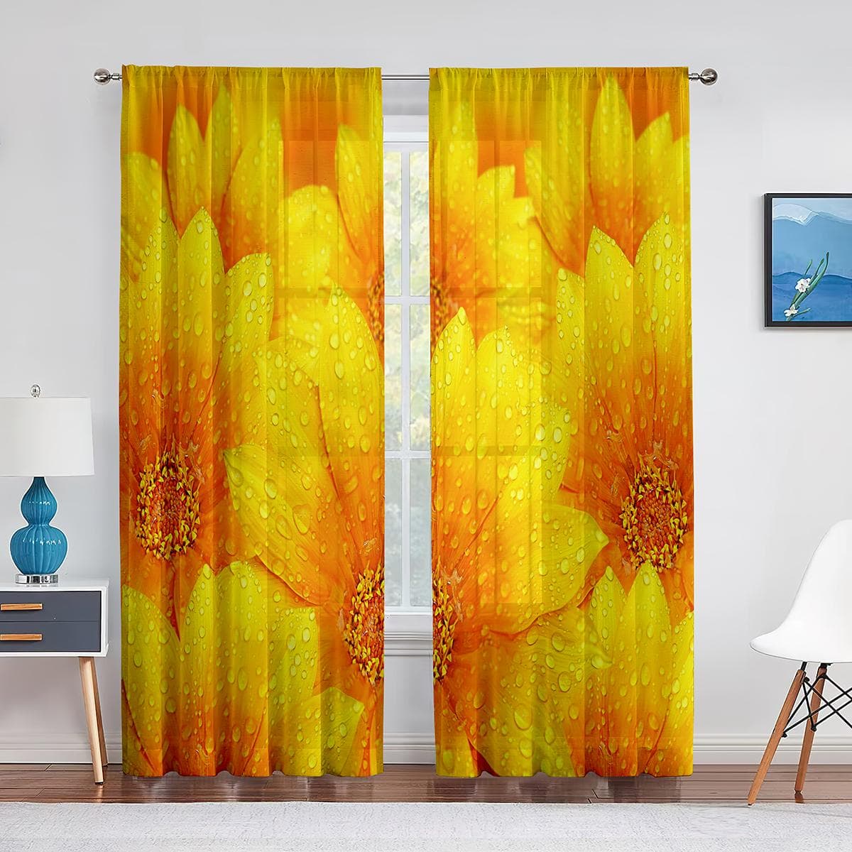 Spring Blooming Purple Flowers Sheer Voile Curtains for Kitchen Living Room Bedroom Decor Modern Tulle Curtain Window Treatment 1 PCS W100XH250cm&Grommet Top