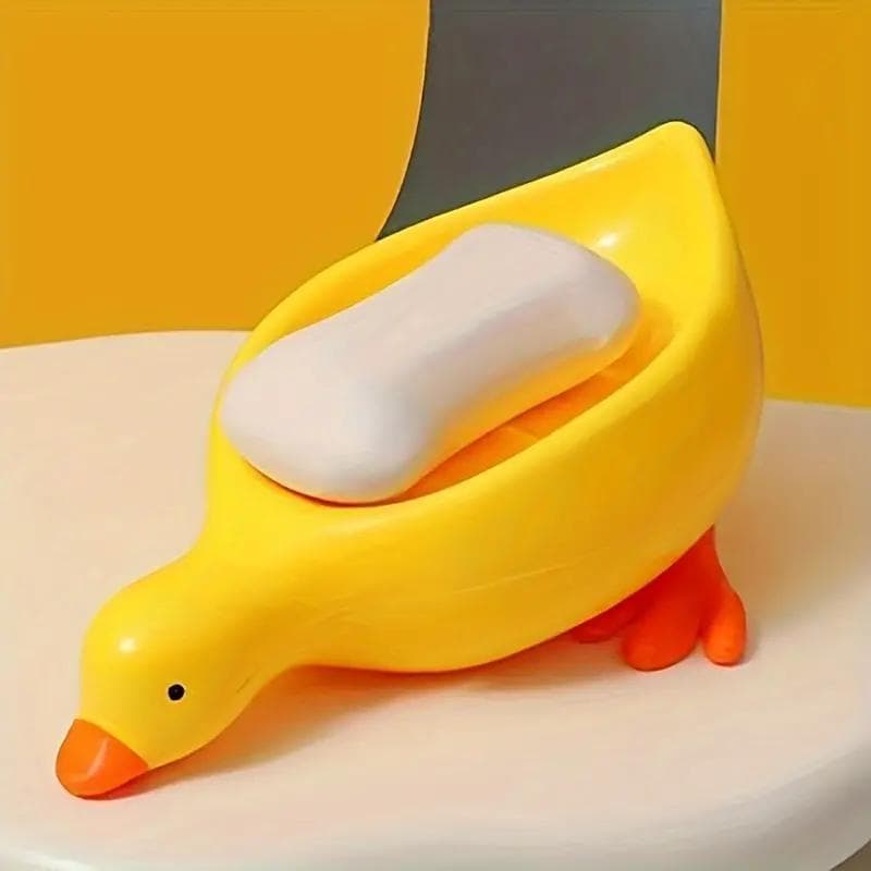 Duck Soap Box Cute Cartoon Duck Shape Self-Draining Soap Dish Open Design Soap Dish for Shower Bathroom Toilet yellow