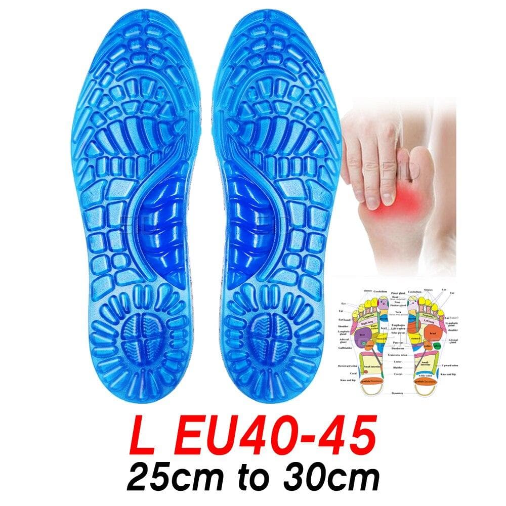 Soft Massage Gel Insoles Shock Absorption Cushion Running Walking Comfortable Massaging Gel Insoles for Shoes Sole Woman Men L 25cm to 30cm blue