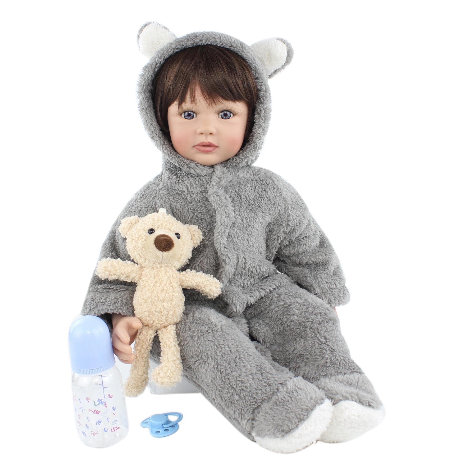 BZDOLL 60cm Reborn Baby Boy Doll for Girl and Boy Growth Partners (Cloth Body, Soft Silicone Limb) Lifelike 24 inch Toddler Alive Bebe Boy-4, Cloth Body
