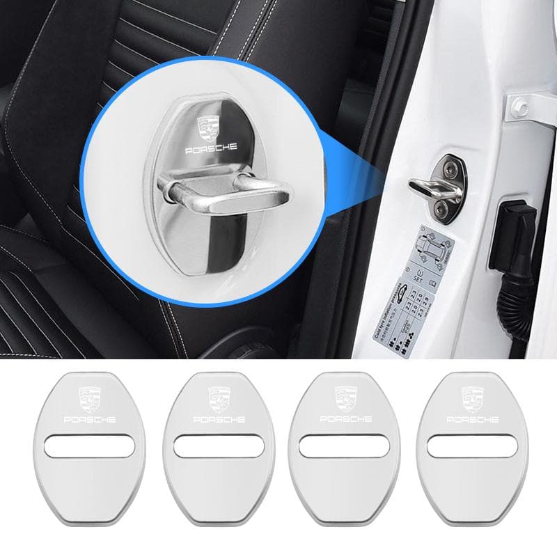 4PCS Car Emblems Door Lock Cover Protector Stickers Accessories For Porsche 911 718 Cayenne Cayman Panamera Macan Taycan Boxster