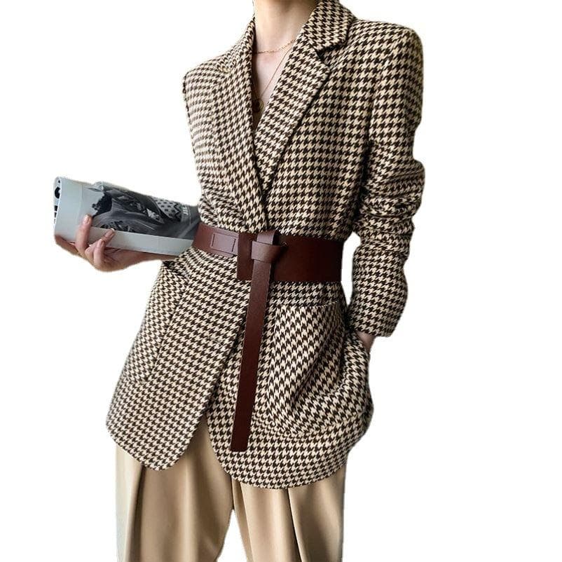 Blazer Women's Short Autumn and Winter New Temperament Versatile Plaid Woolen Coat Women XXL