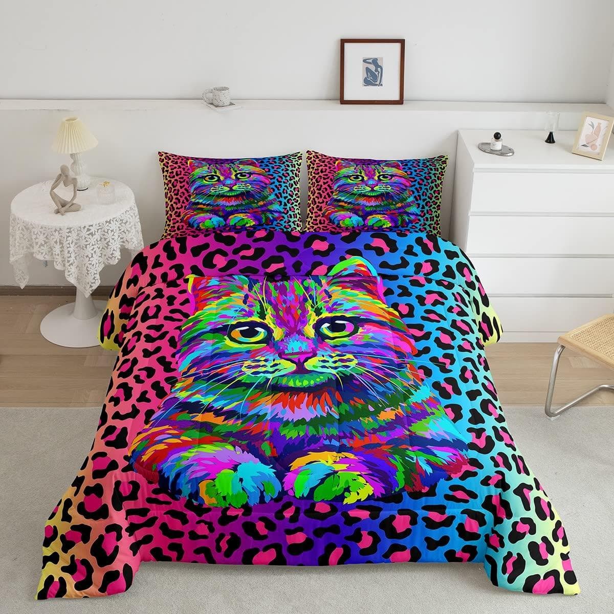 Cute Kitten Bedding For Girls Boys Black Cat Pattern 3 Piece Decorative Duvet Cover Set King Size Bedroom Decor Comforter Cover EU single(135x200cm)