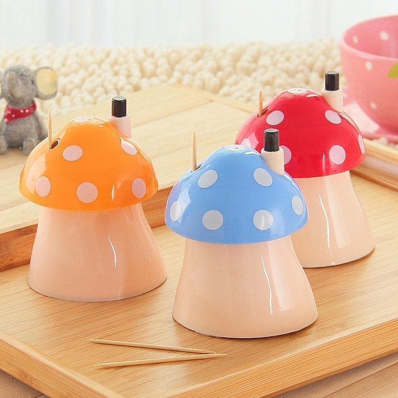 Creative House and Mushroom Shaped Automatic Toothpick Holder Pocket Small Toothpick Box Novelty Cute Bar Storage Table Gadget red