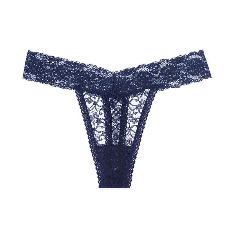 Ladies Sexy Lingerie G String Lace Underpants Women Thong Sheer Panties Japanese Style Solid Color Briefs XXL blue