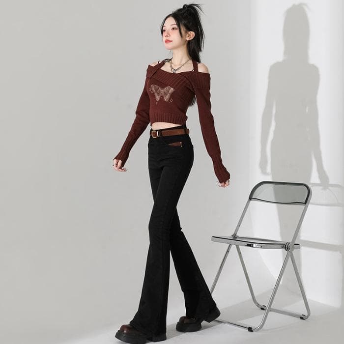 Women's Autumn and Winter Style Women's Clothing High Waist Bell-bottom Pants Women's Autumn and Winter Horseshoe Pants Women's Autumn 2XL