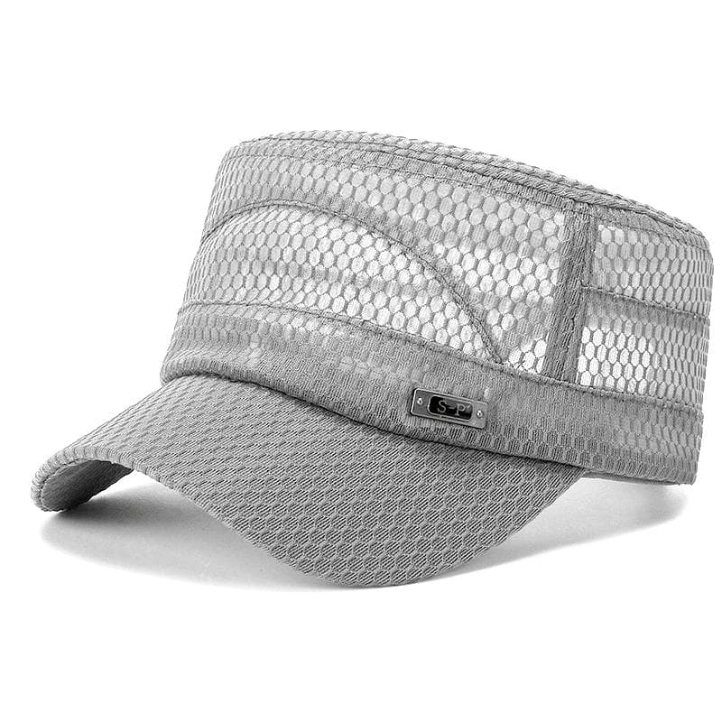 New Style Unisex Summer Cap S-P Metal Letters Sunscreen Mesh Flat Cap Fashion Outdoor Casual Breathable Hat For Men And Women 56cm-60cm grey