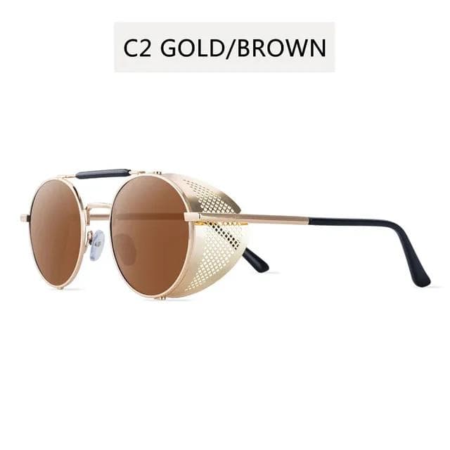 Retro Round Metal Sunglasses Steampunk Vintage UV Protection Trendy Men Women Designer Shades As Picture
