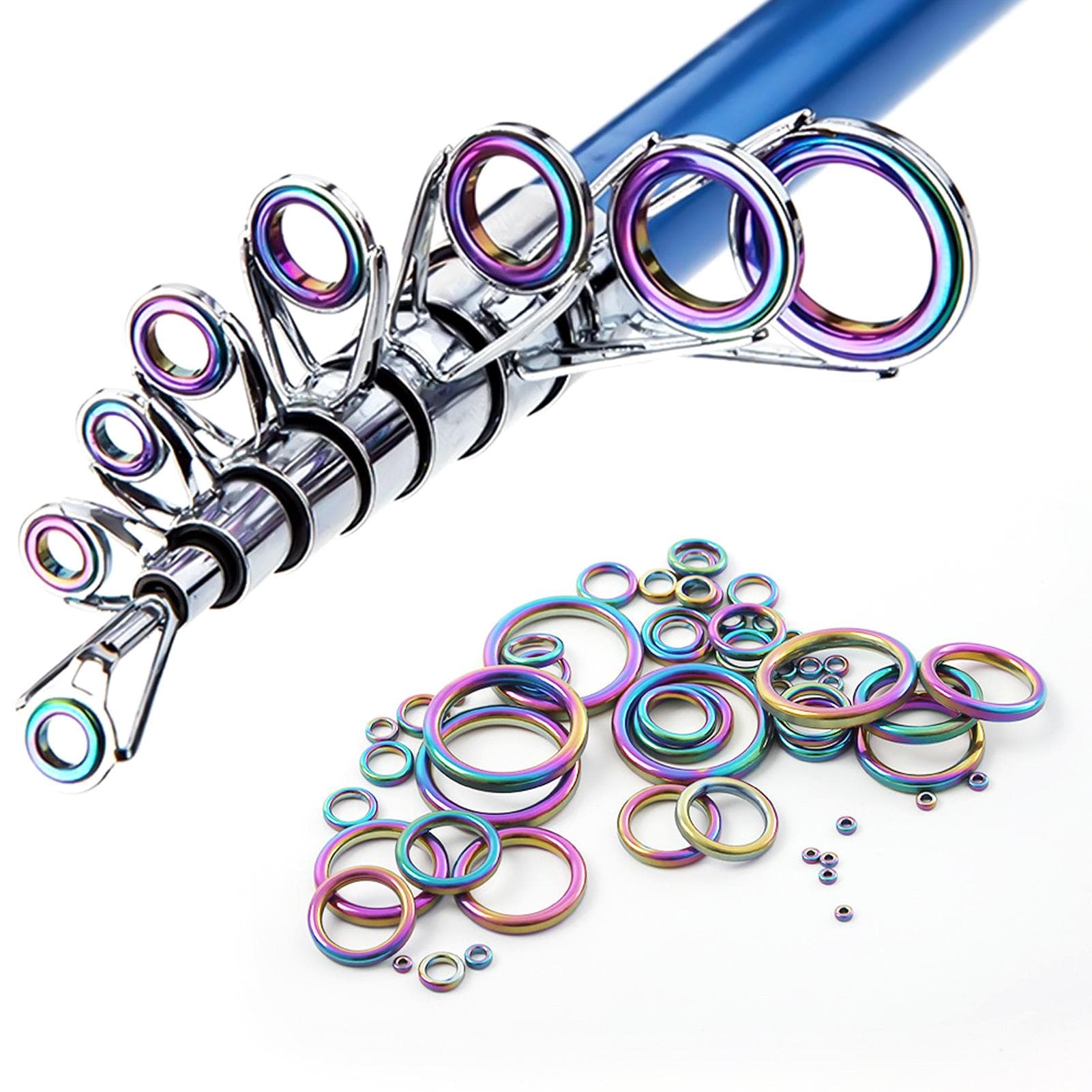 40pcs Ceramic Guides Ring Fishing Rod Repair Kit Fishing Rod Eye Replacement Kit multicolour